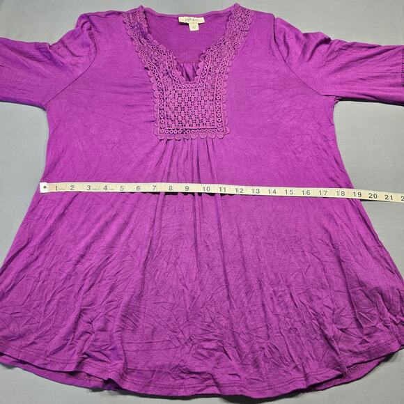 Style & Co Purple Shirt NEW Stretch Lace V-Neck Long Sleeves Top Women's Size M - Picture 8 of 11